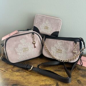 New Juicy Couture Juicy For All Crossbody Handbag Wristlet Wallet Set Pink Brown